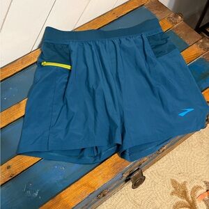 Brooks Blue and Yellow Trim Athletic Shorts